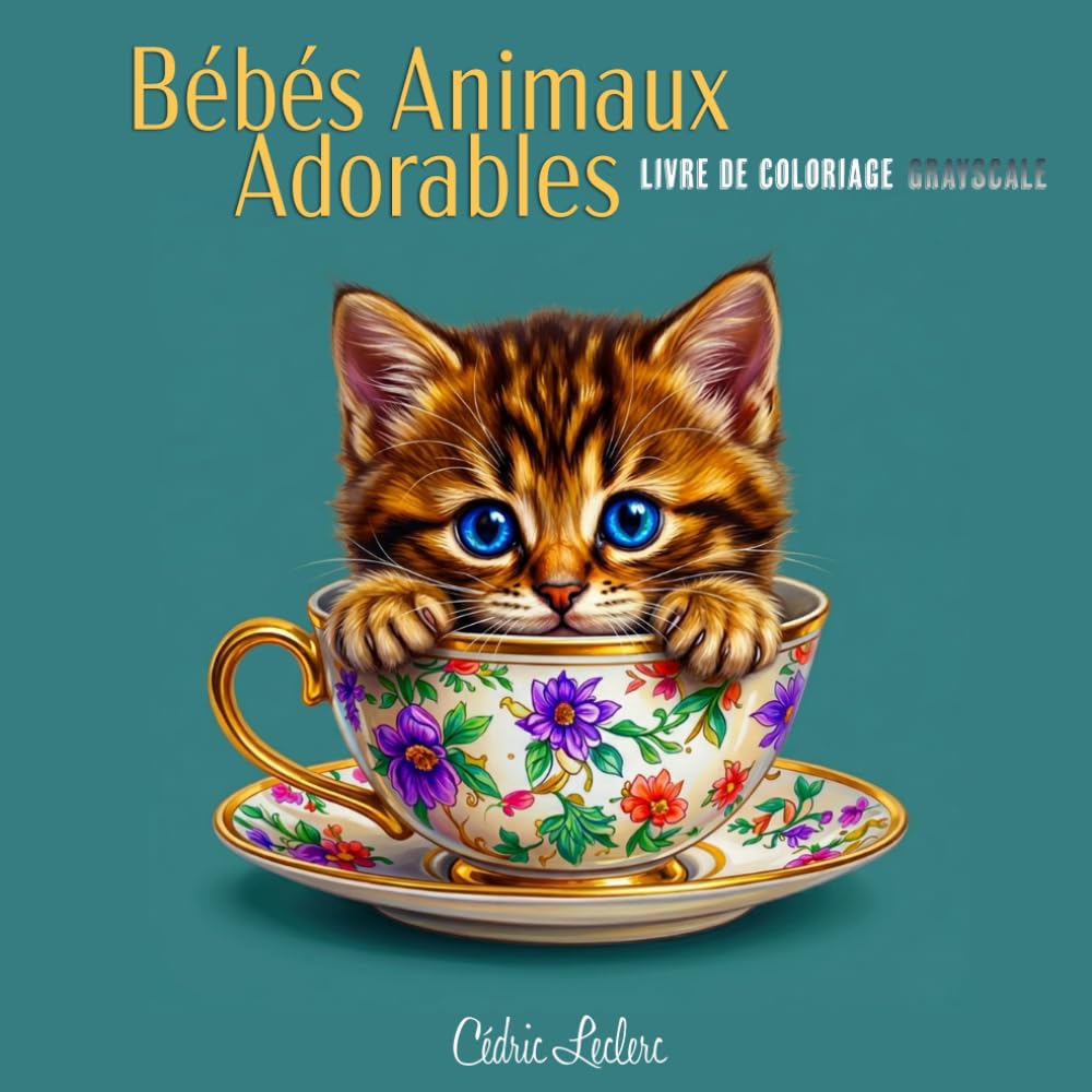 Bébés Animaux Adorables: Livre de Coloriage Grayscale : 25 Portraits Ultra-Mignons et Réalistes pour Adultes et Adolescents