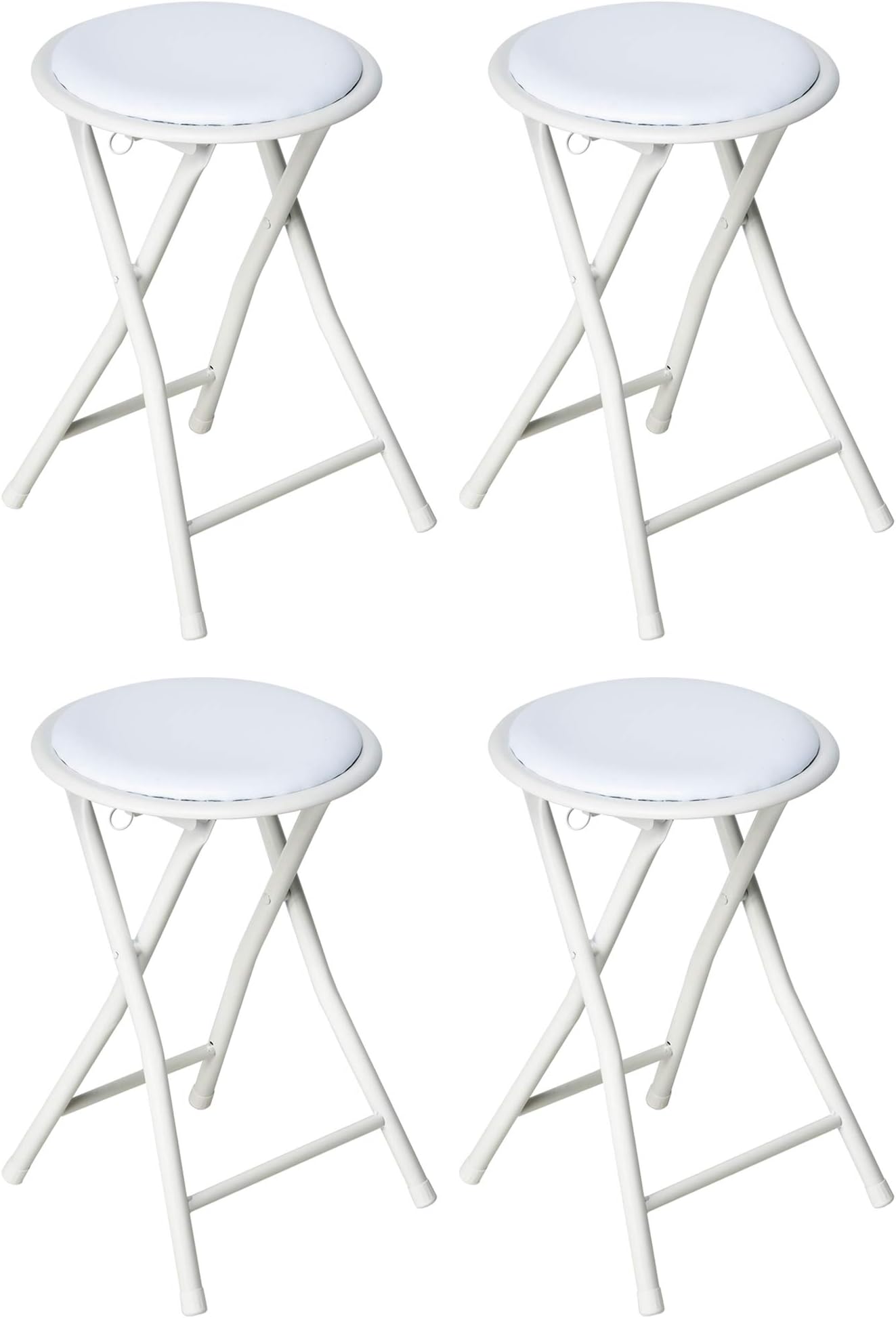 Nyxi Set of 4 Round Compact Folding Stool for Home Office (4 X Stool, White)