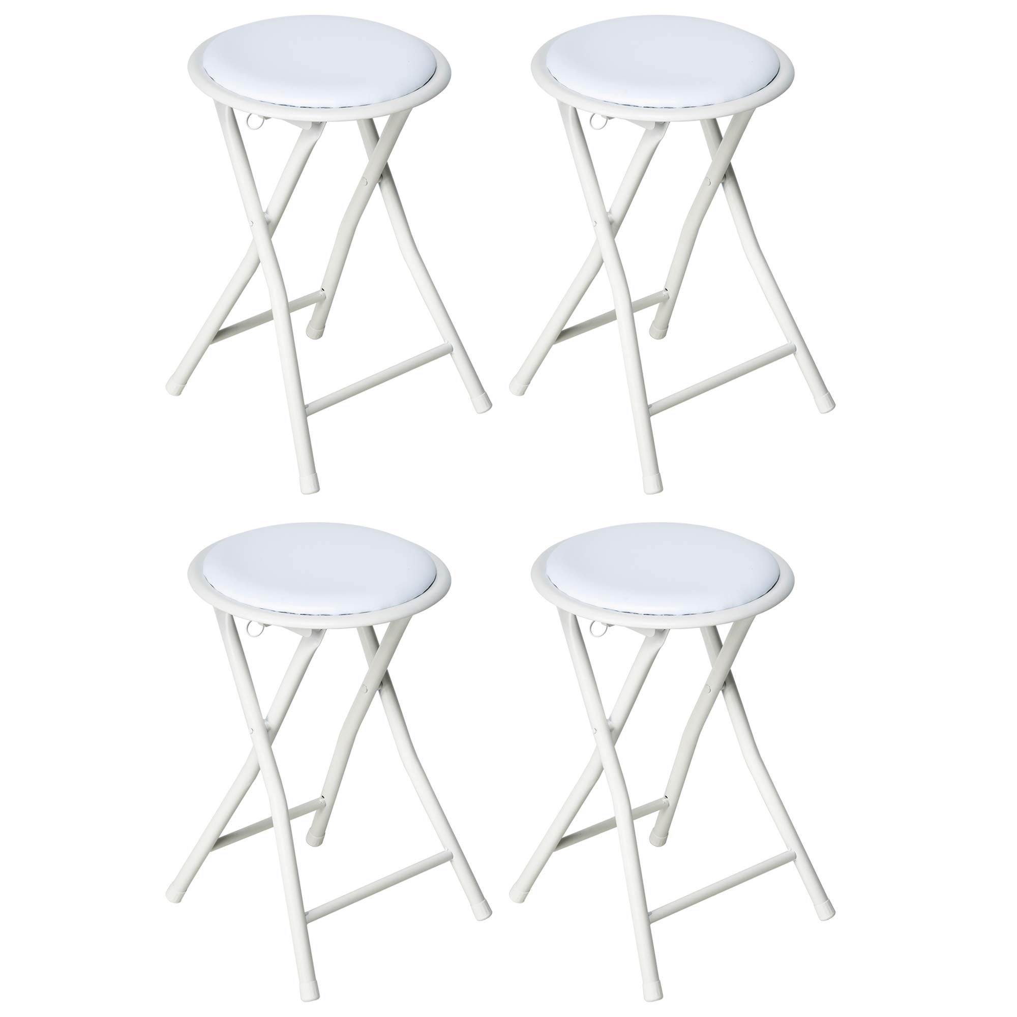 Nyxi Set of 4 Round Compact Folding Stool for Home Office (4 X Stool, White)