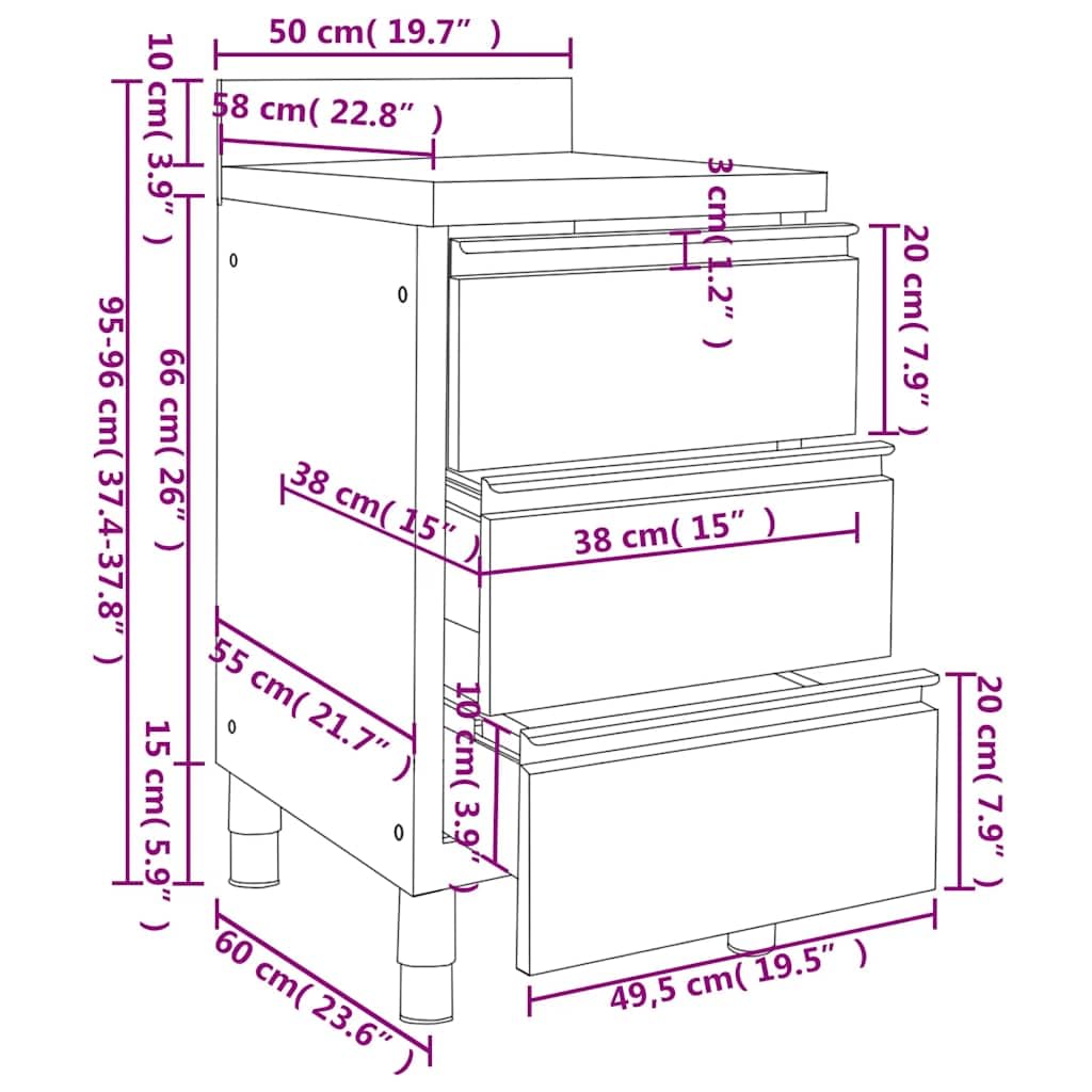 vidaXL Mobili da Cucina Commerciali 2 pz 50x60x96 cm in Acciaio Inox