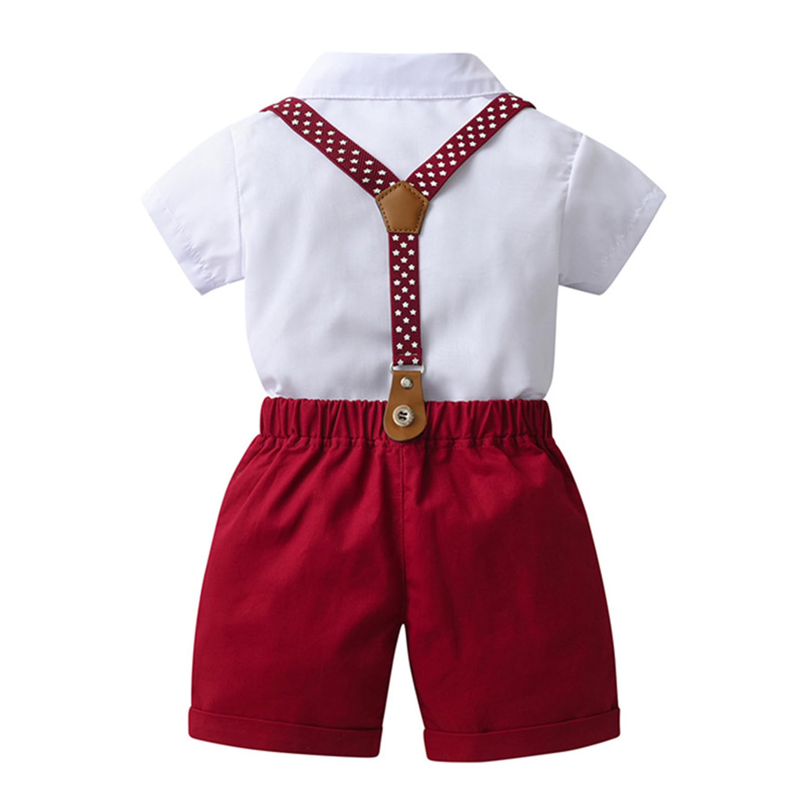 Carolilly Ensemble Costume Gentleman Eté pour Bébé Garçon, Chemisier à Manches Courtes avec Noeud + Shorts à Bretelles