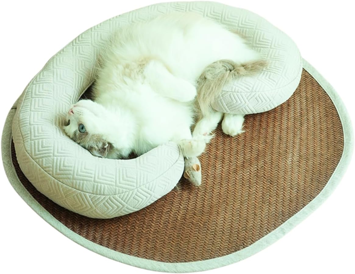 Cooling Pet Bed, Anti Slip Pet Cooling Cushion Mat Summer Cool Down Bed Detachable Washable Ice Pads with C-Shaped Pillow for Dogs Cats Kennel Crates Floor Suitable for Cats Up to 22.05 lbs