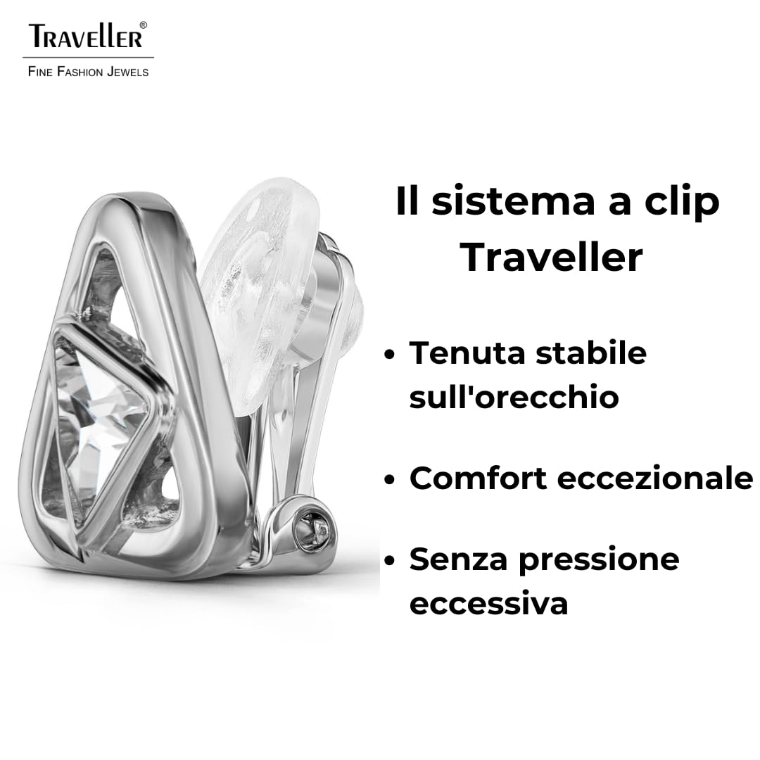 Traveller Orecchini a clip – Donna – Argento – Cristalli – 7 mm – Triangolo – Platinato – 15 mm – 157882