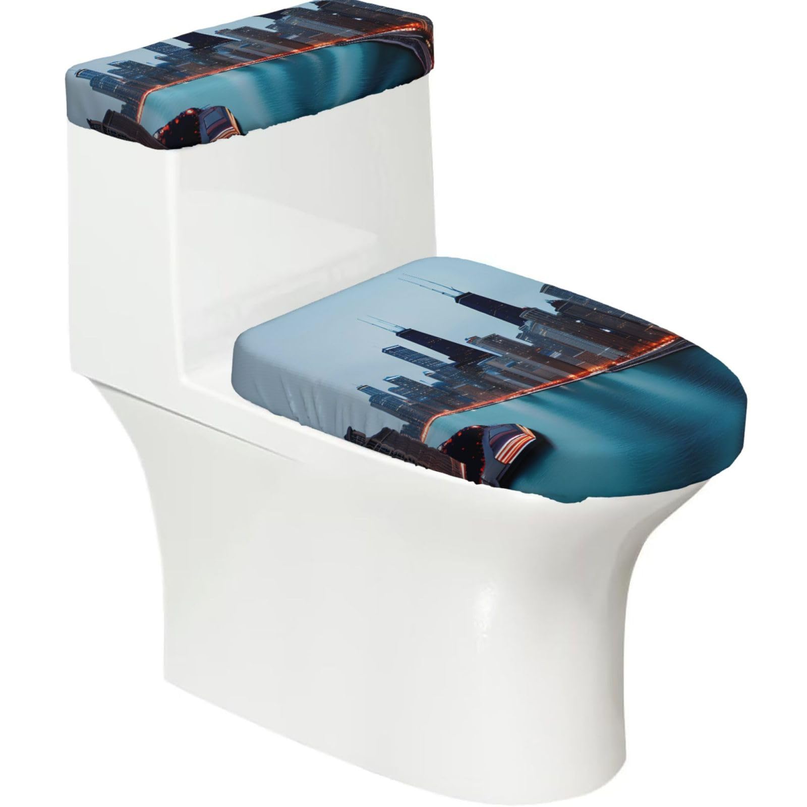 Flghjnbjn Black Chicago Printed Toilet Tank And Lid Cover Set Of 2 For Most Bathrooms, Fits Elongated Round Toilets
