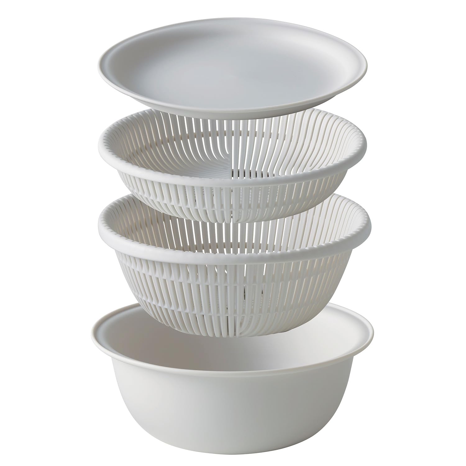 Marna K836GY Colander Bowl, 7.1 inches (18 cm), Set of 4 (Microwavable, Heat Resistant, Stackable) with Tray, Colander Bowl Set, Heat Resistant Bowl, Dishwasher Safe, Steamer, Gray