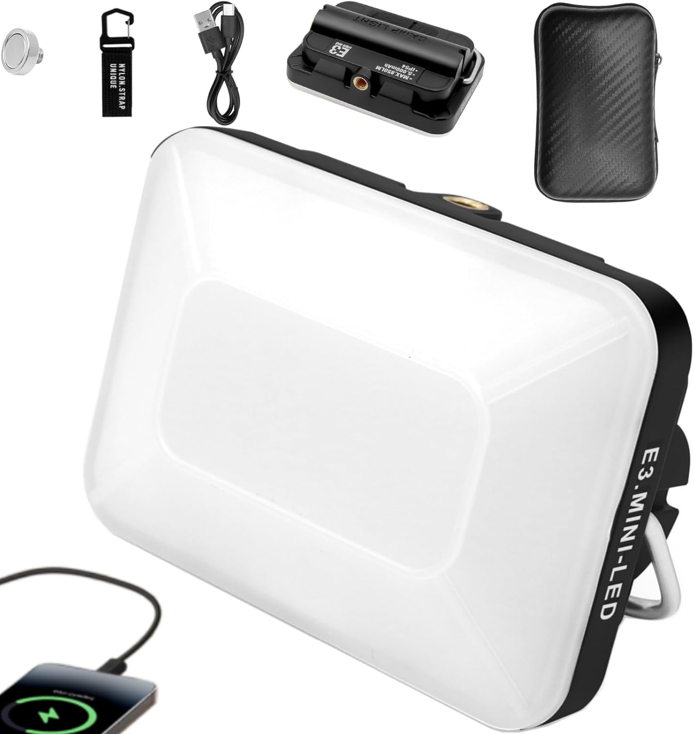 DOTWISE Linterna de camping recargable, 50000 mAh, máximo 850 lm, 6 modos de atenuación continua y 3 opciones de montaje, IP54 impermeable, luces de camping para cortes de energía, senderismo
