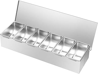 Zutatenbehälter Edelstahl Catering Behälter Set mit 6 Einsätzen und Deckel Pizza Zutatenbox Gewürzboxen mit Herausnehmbaren für Buffet, Salatbar, Gastro und Pizza Station