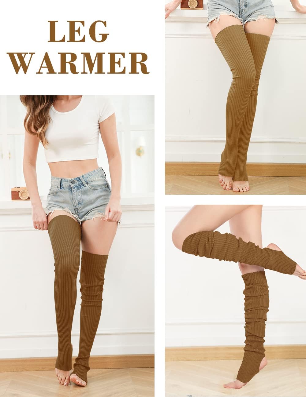 v28 Women Girls Thigh High Neon Ribbed Long 80s 90s Party Skating Leg Warmers - Image 4