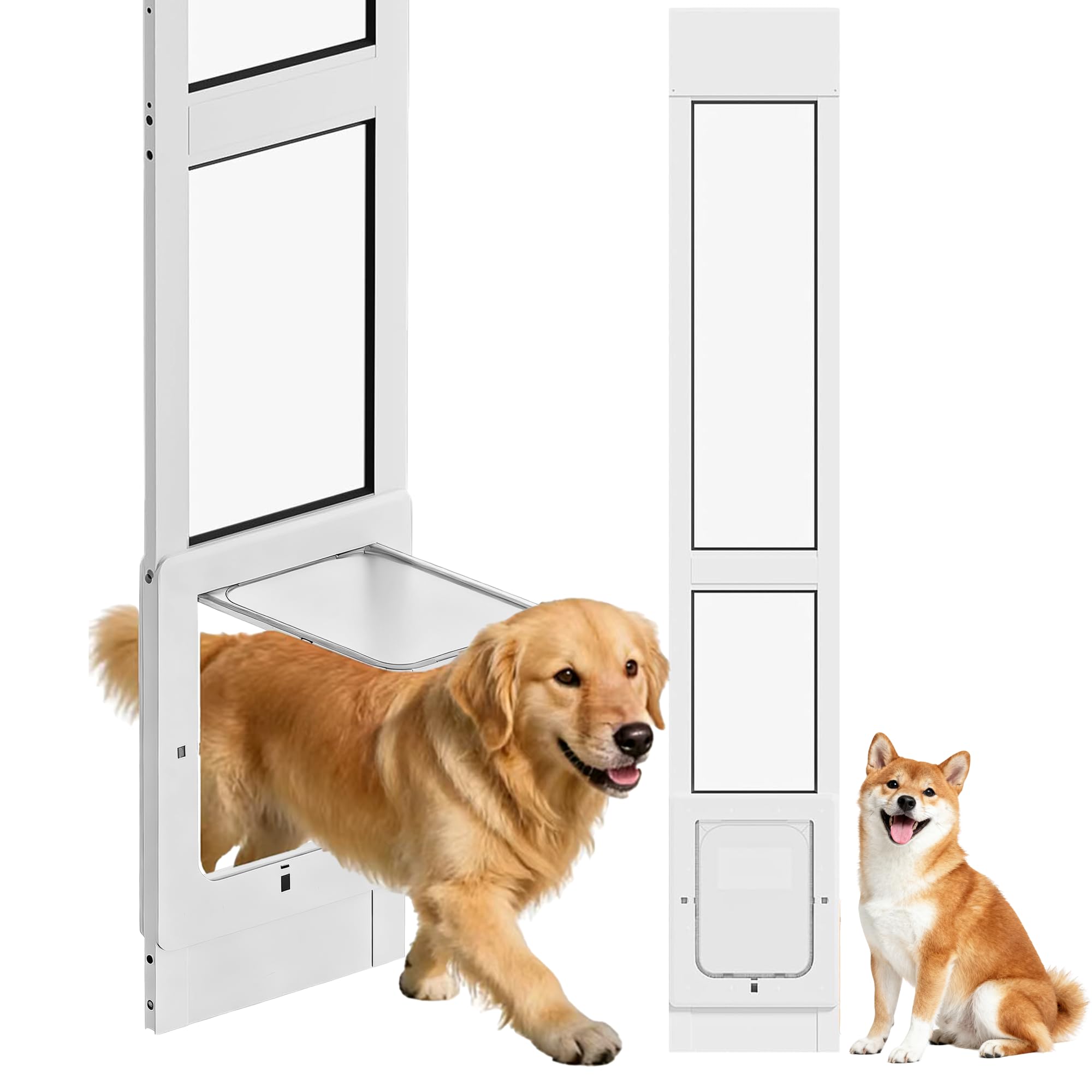 Dog Door for Sliding Glass Door with Magnetic Plastic Flat, Sliding Door Pet Doggie Door Insert with Lock, Adjustable Height No-Cut Required Doggy