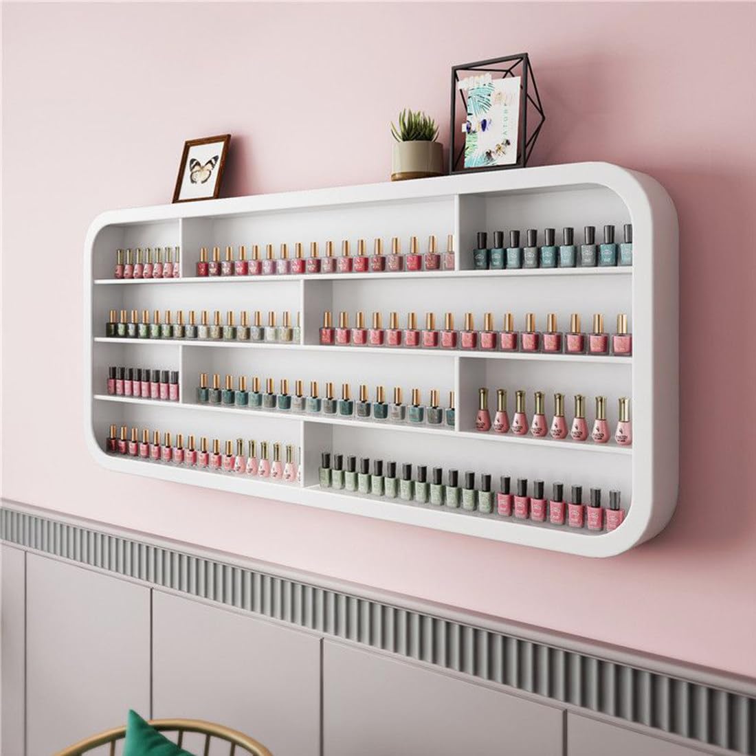 Estante de Pared para exhibir frascos de Esmalte de uñas, Estante Colgante de Madera para almacenar aceites Esenciales y perfumes, Estante para aceites Esenciales de salón de uñas, Vitrina m