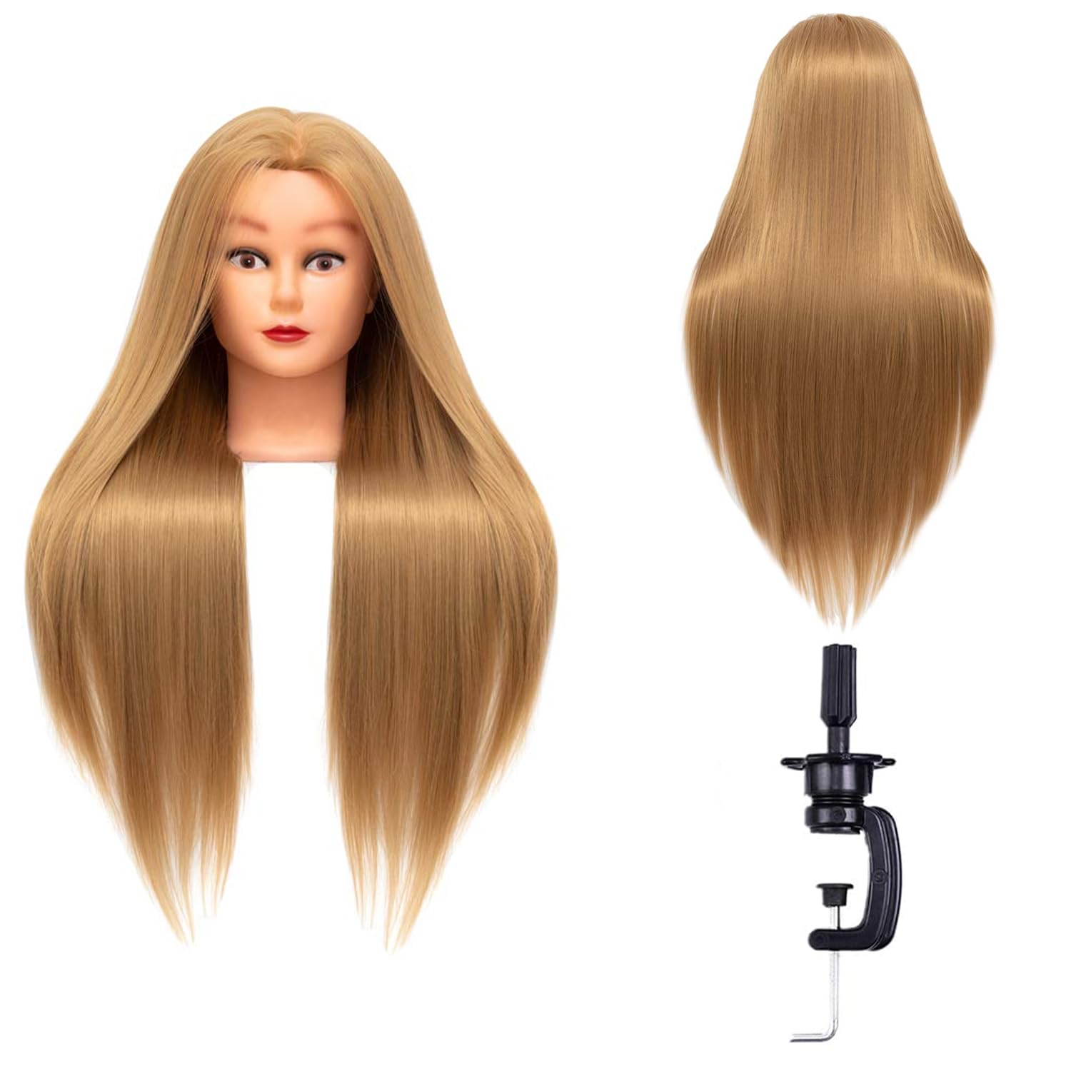 Cosmetology Mannequin Head Hair Styling 26-28inch Training Head Synthetic Fiber Manikin Head Doll Head with Clamp （#27 Blonde 20Inch）