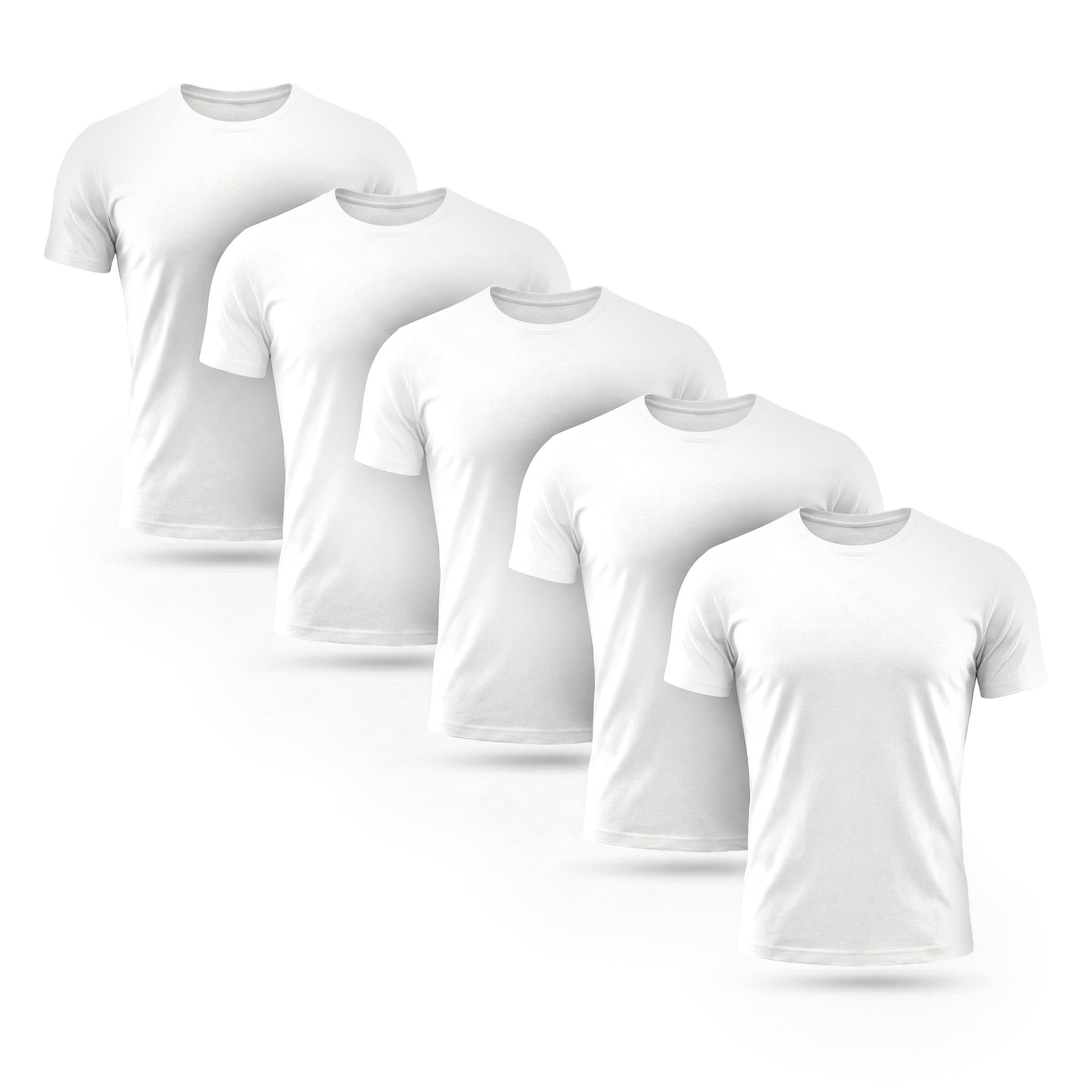 Stenso Naos Baumwolle T-Shirts Für Herren 5er Packung - Kurzarm Rundhals T Shirt Herren - Atmungsaktiv Einfarbig Tshirt Männer - Rundhalsausschnitt 1.5 cm Breite