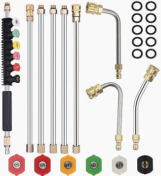 Selkie Pressure Washer Extension Wand Upgrade Power Washer Lance with Spray Nozzle Tips,30,90,120 Curved Rod, 1/4Quick Connect, Replacement for Anti-Leaked Ring 4000 PSI...