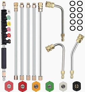 Selkie Pressure Washer Extension Wand Upgrade Power Washer Lance with Spray Nozzle Tips,30°,90°,120° Curved Rod, 1/4’’Quick Connect, Replacement for Anti-Leaked Ring 4000 PSI…