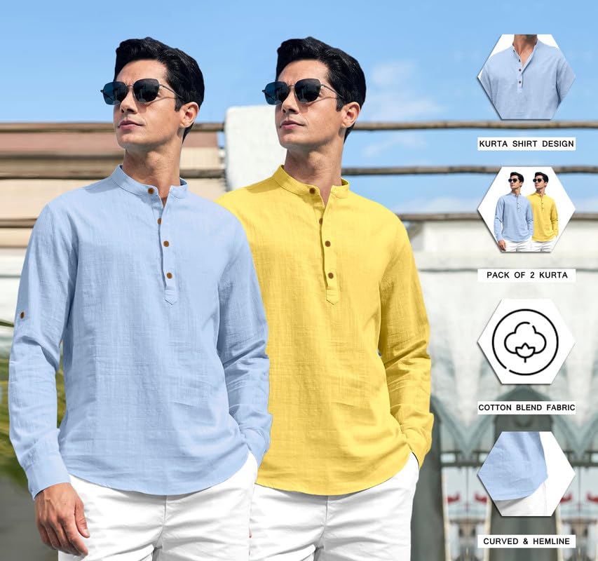 Image of ROYALSCOUT Combo of Men's Solid Cotton Blend Full Sleeve Straight Kurta Shirt (Pack of 2)