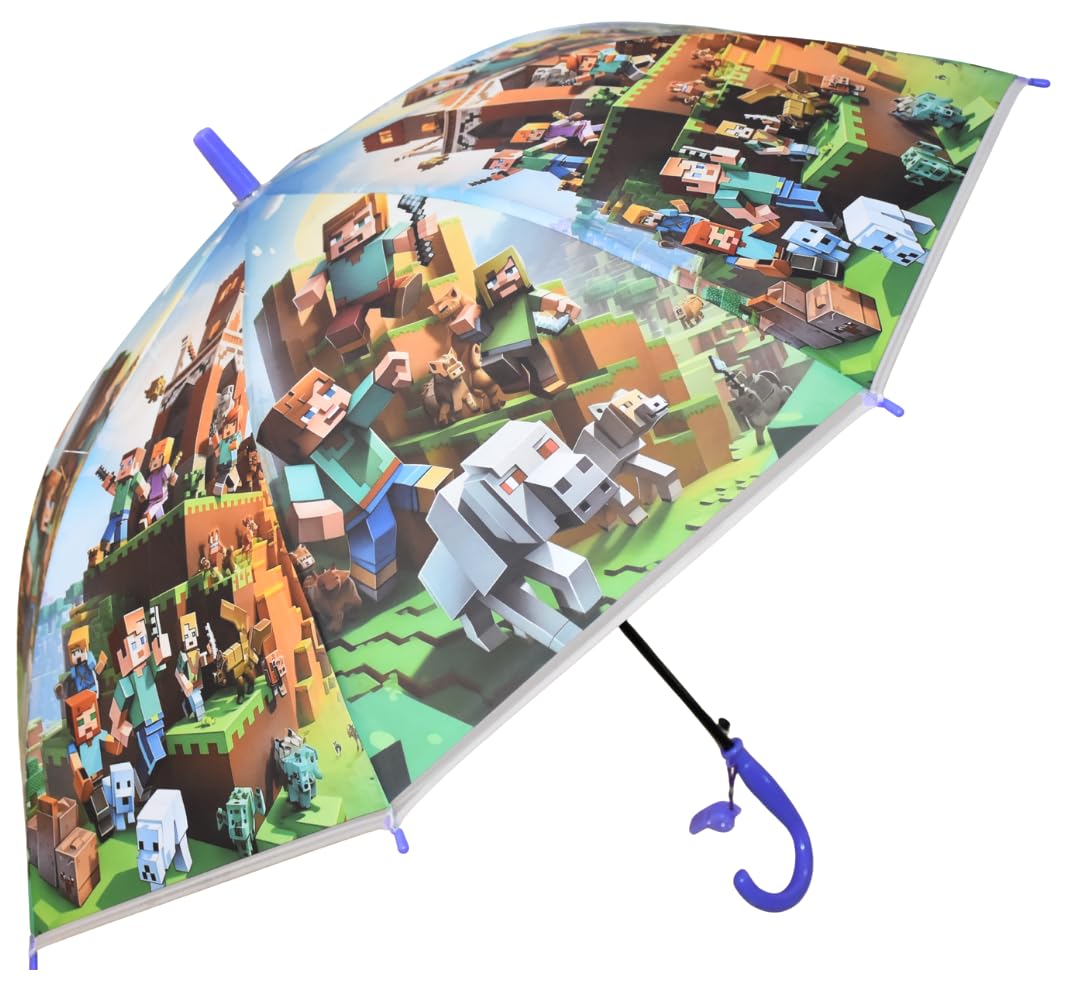 chaatewala Kids Pixel Adventure Umbrella – Waterproof PVC Cartoon Block Game Rain Umbrella for Boys & Girls – Lightweight Windproof Children’s Umbrellas with Curved Handle (Blue)-picture-28
