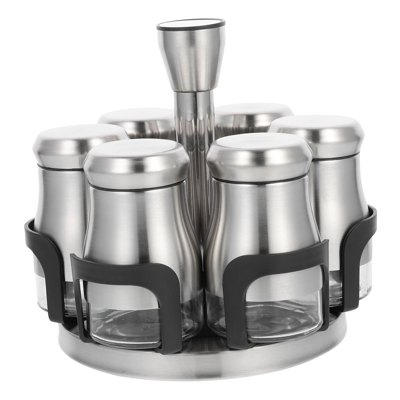 Set de flacons à assaisonnement 6 pièces en inox et verre avec support pour cuisine