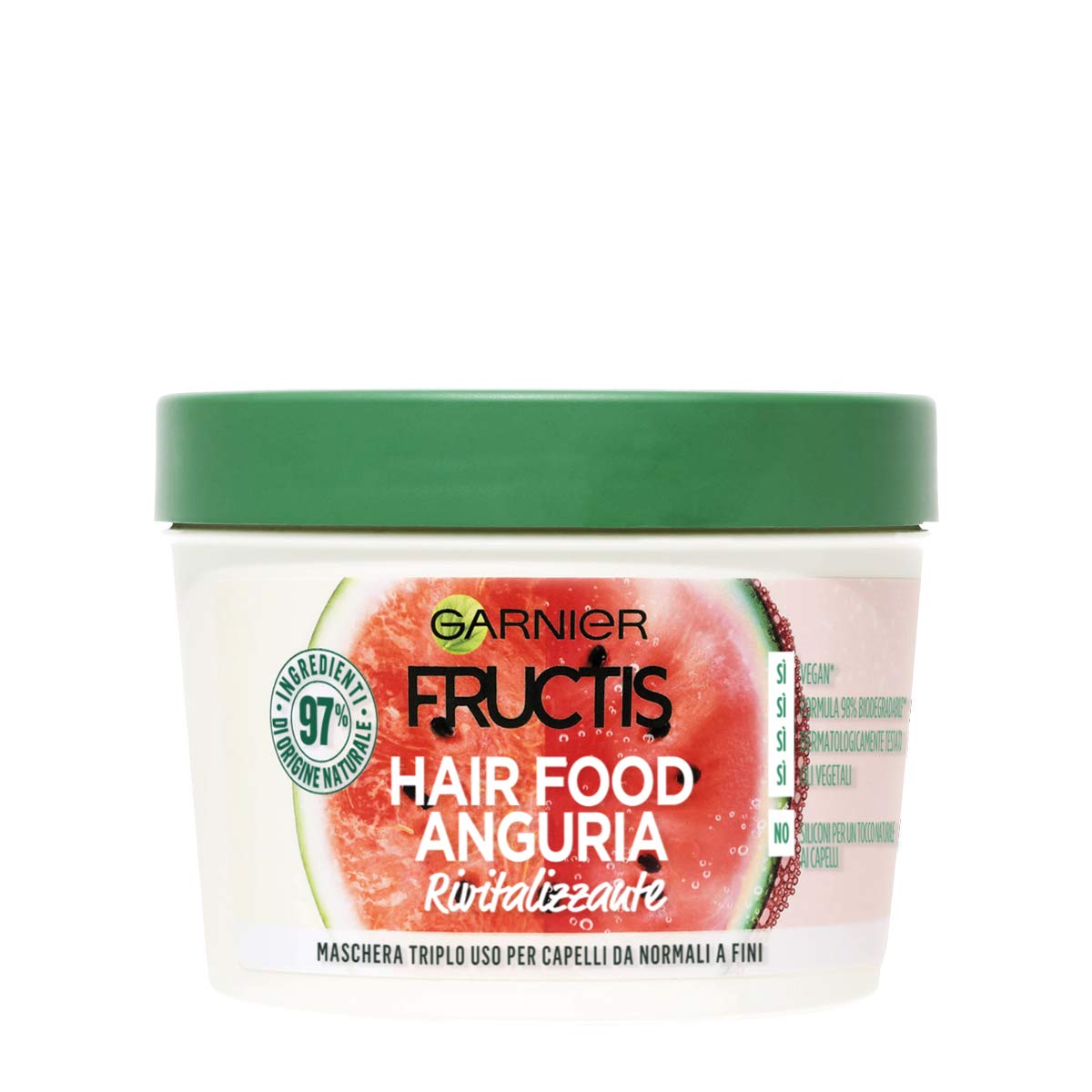 Garnier Fructis Hair Food Routine Cheveux Shampoing Pastèque 350ml + Après-shampoing 350ml + Masque Triple Usage 390ml pour Cheveux Normaux à Fins 98% d'Ingrédients d'Origine Naturelle - Lot de 3