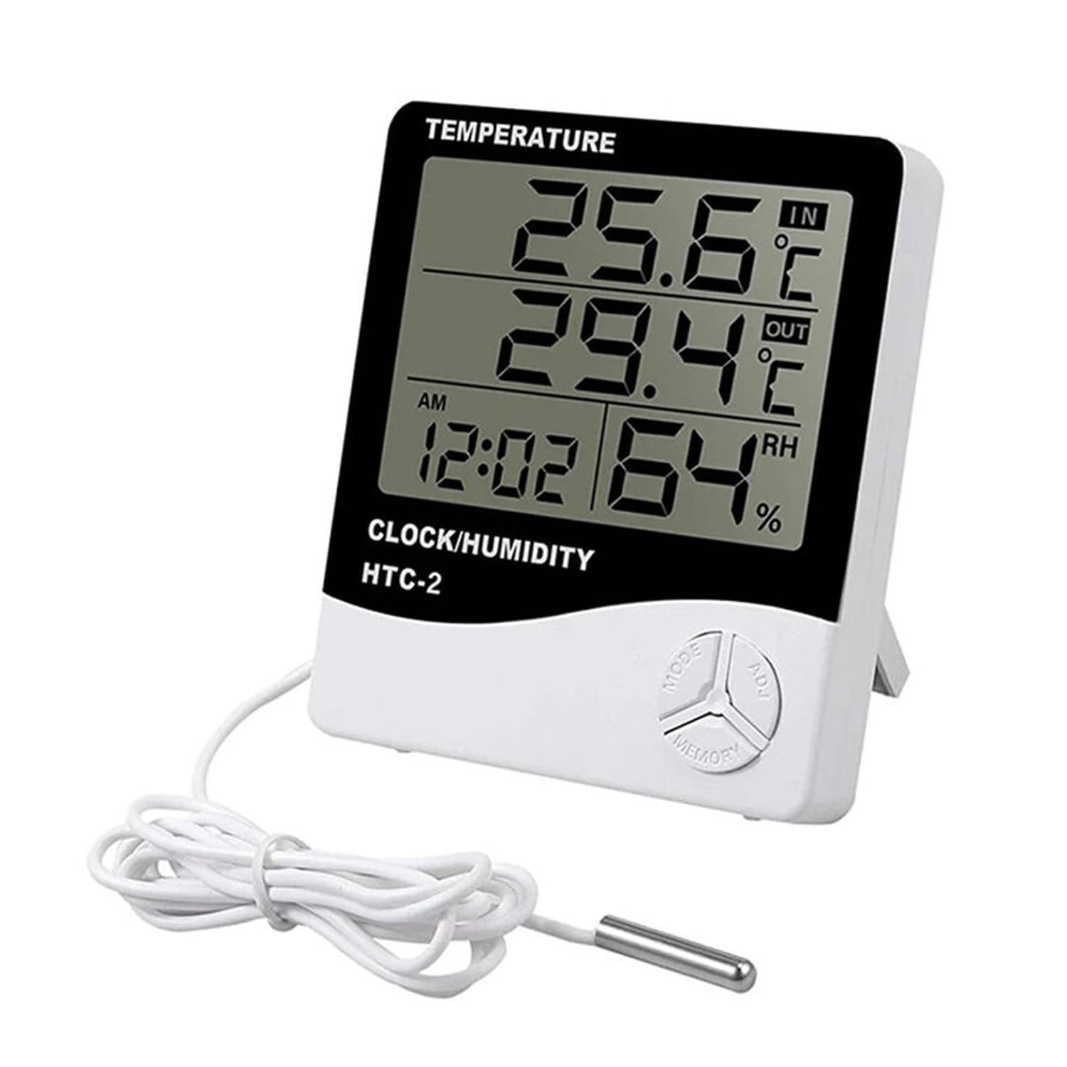 KRESHU HTC-2 Humidity Indoor Outdoor Clock Incubator Temperature Indicator Humidity Meter Accurate Thermometer Digital Room Electric Wire Sensor LCD Screen Alarm Clock Wall Hanging (White, 1-pcs) (B0CY56XV4C) Amazon Price History, Amazon Price Tracker