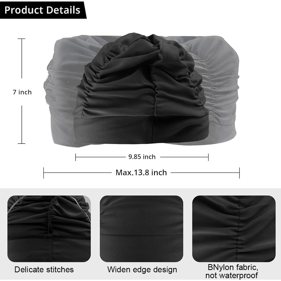 Bonnet de Bain Élastique en Tissu Polyester pour Cheveux Longs