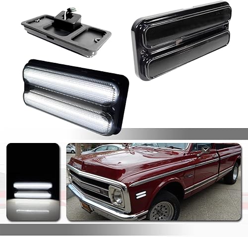 Tonsya Para camionetas Chevy GMC 1968 1969 1970 1971 1972 con parachoques delantero lateral luces LED ahumadas blancas