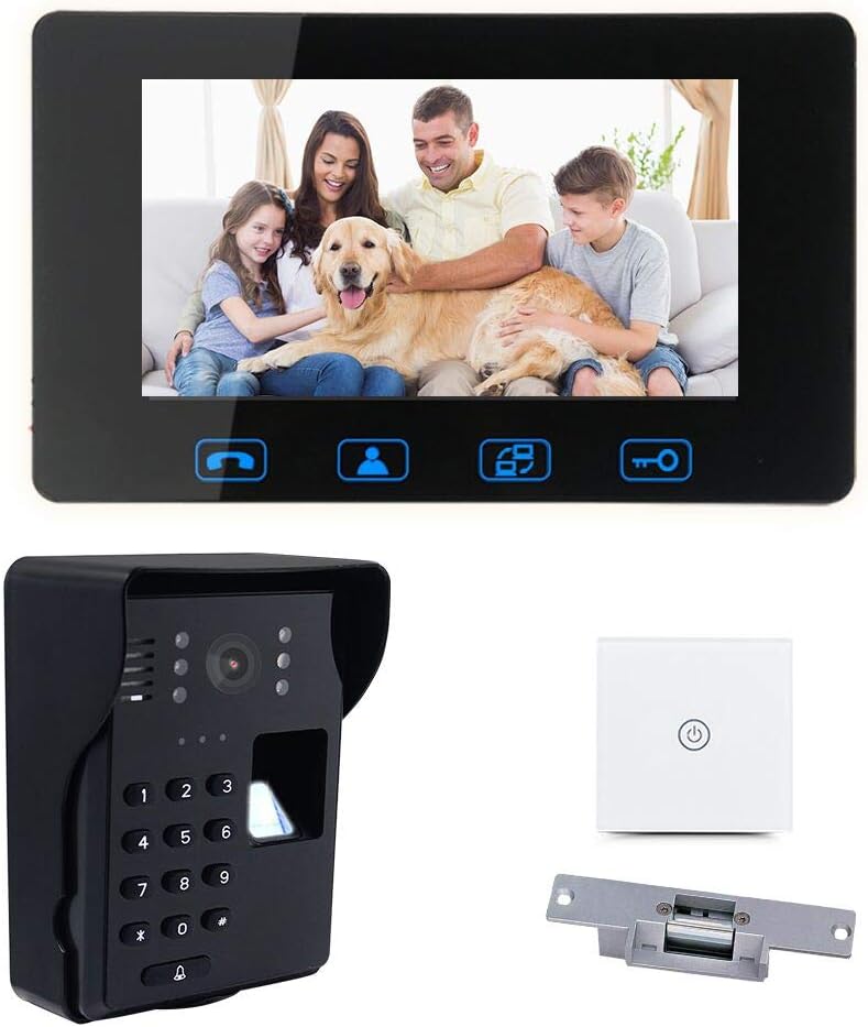 7”LCD Fingerprint + Password Access Control Video Door Phone Doorbell Intercom System Kit with Night Vision + Wireless Remote Switch