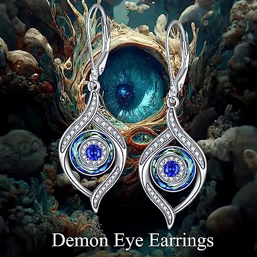 Evil Eye Earrings Sterling Silver Blue/Purple/Black Eye Dangle Drop Earrings with Blue Crystal Luck Amulet Protection Evil Eye Jewelry Gift for Women Teens Girls4