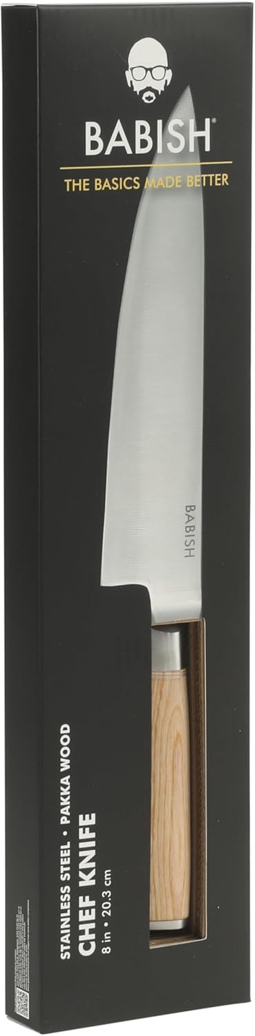 Babish 8-Inch Chef Knife – High-Carbon 1.4116 German Steel Kitchen Knife with Light Pakka Wood Handle, Full-Tang Razor Sharp Chef’s Blade for Chopping, Slicing, Dicing & Everyday Prep - Image 6
