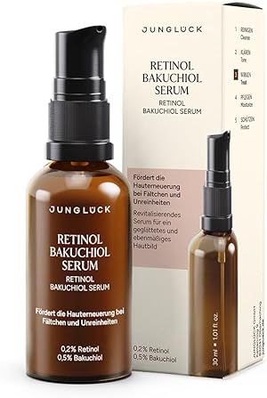 JUNGLÜCK Retinol Bakuchiol Serum - Vegan | Well Aging Serum unterstützt die Zellerneuerung und mildert Linien & Fältchen - Hochwirksam verkapseltes Retinol für glattere, ebenmäßigere Haut