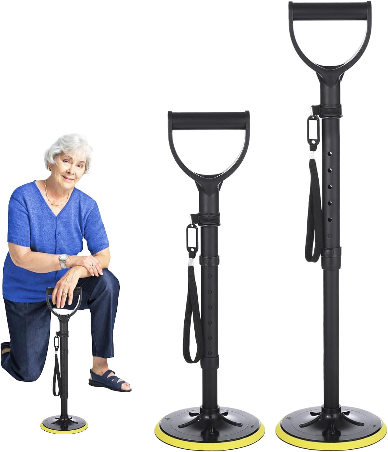 7 Levels Adjustable Standing Assist Device, Elderly Stand up Helper with Name Tag Lanyard, Help Getting up from Floor, Senior Standing Aid Mobility Support with Large Non-Slip Pad Comfortable Handle