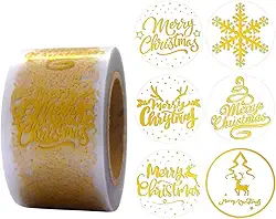 500 peças de rolo de adesivos de Natal de folha dourada, selos redondos e de floco de neve, etiquetas adesivas de Feliz Natal para embrulho de presente, envelopes, cartões, suprimentos de festa