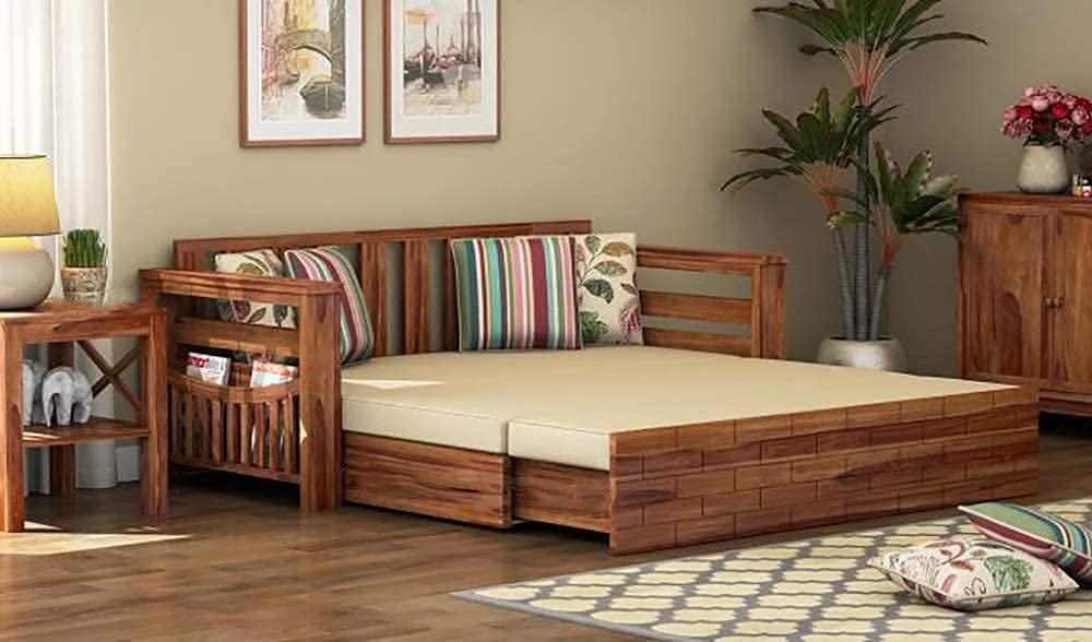 Buy Natraj Exports 3 Seater Sofa Bed, Solid Sheesham Teak Wood Sofa Cums Bed for Living Room