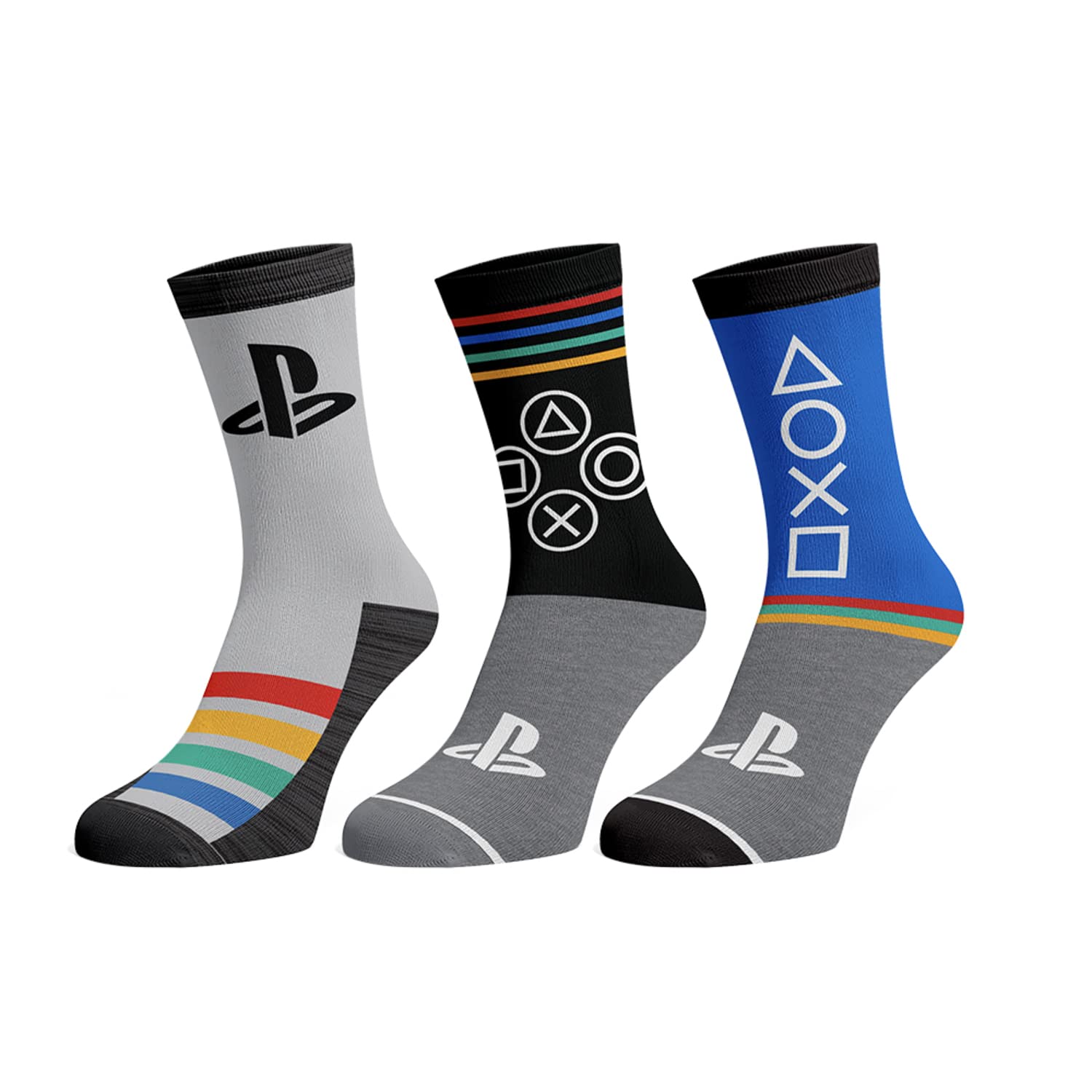 Bioworld PlayStation Men's Console Controller Logo Designs 3-Pack Mid-Calf Adult Crew Socks Shoe Size 8-12