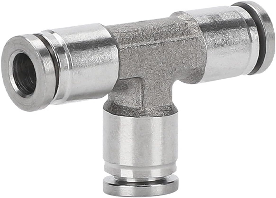 304 Stainless Steel PY/PE8 Tee T-type Pneumatic Pipe Quick Joint 2Pcs(StainlessSteelPEG6-4-6)