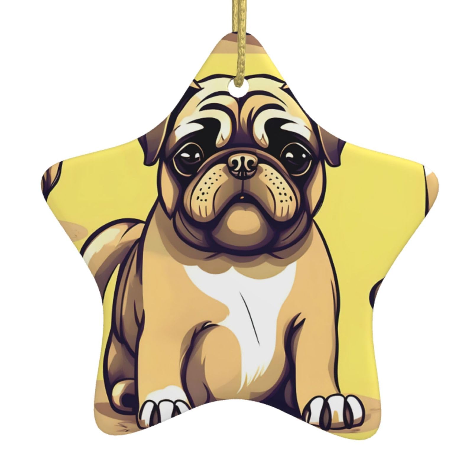 Nbtghga White Funny Cartoon Pug Puppy Dog Print Christmas Ornaments, Ceramic Hanging Ornament, Round Shape Decorations
