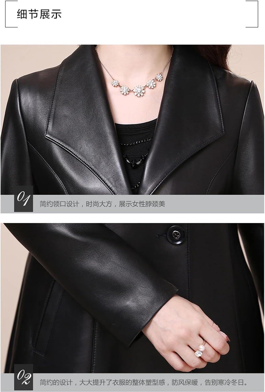 Women Spring Autumn Long Black Soft Faux Leather Coat Long Sleeve Buttons Slim Fit Elegant Leather Jacket