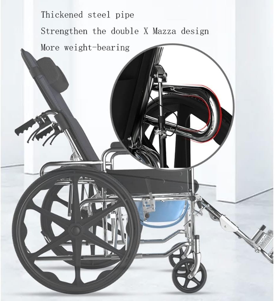 Silla de ruedas reclinable con respaldo alto Cómoda con frenos de mano Silla de ruedas manual plegable y liviana con reposapiernas elevables Silla de transporte Ayuda para la movilidad para adultos