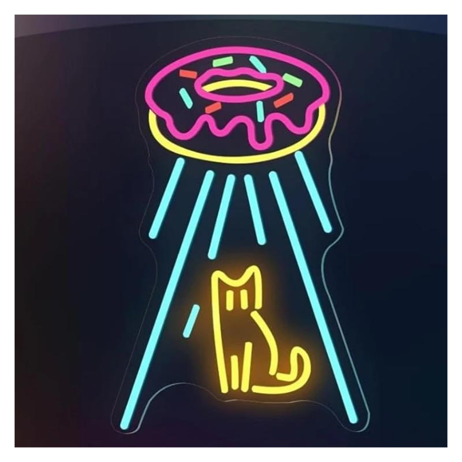 LED néon signe Enseigne Au Néon En Forme De Donut, Motif Chat Alimentée Par USB Intensité Variable Pour Chambre À Coucher, Bar, Salon, Fête D'anniversaire, 42cmx27cm