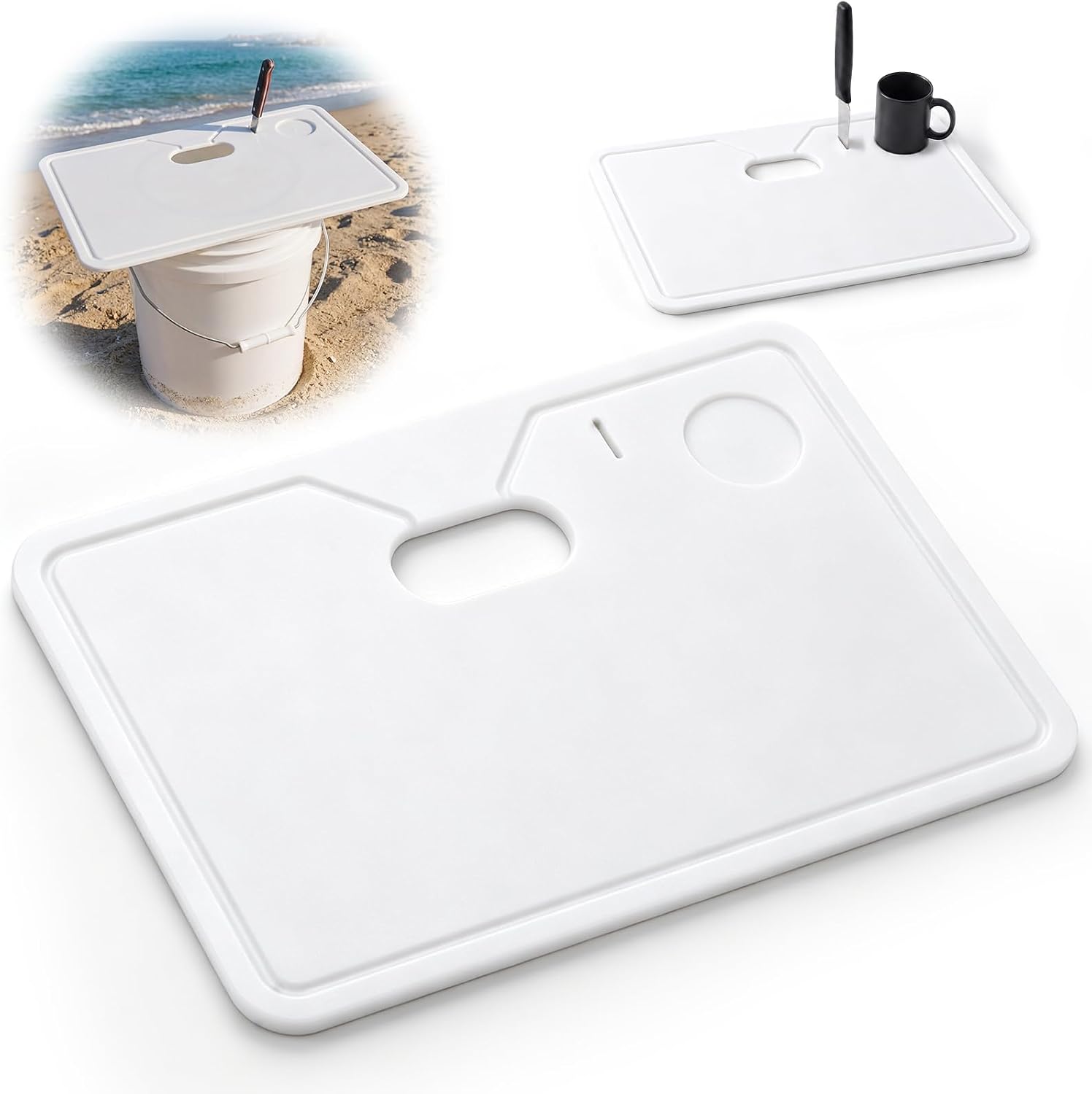 Fish Cleaning Board for 5 Gallon Bucket 24 x 16 x 0.4 Inch Fillet Fish Meat Bait for Kitchen Outdoors Boat Polyethylene Cutting Board with Knife Slots Drainage Holes for Fishing Camping