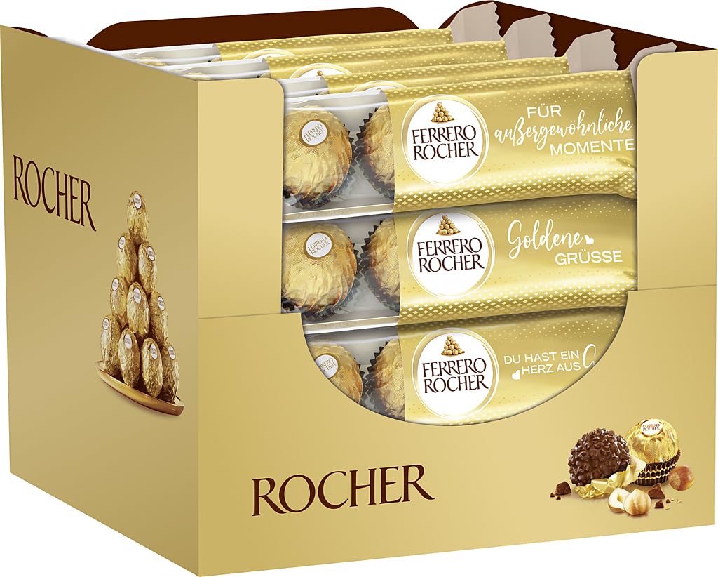 Ferrero Rocher – Knusprig-cremige Nuss-Pralinen-Spezialität – Pralinen zu Ostern – Ostergeschenk für Frauen & Männer –16 Packungen à 4 Einzelpralinen