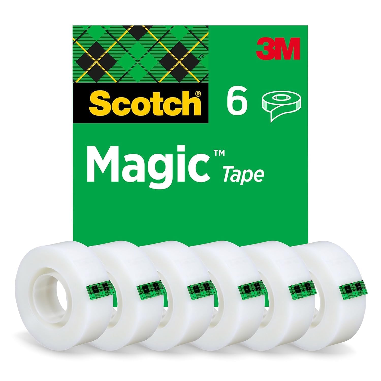Magic Tape, 6 Rolls, 19 mm x 33 m - General Purpose Sticky Tape for Document Repair, Labelling & Sealing