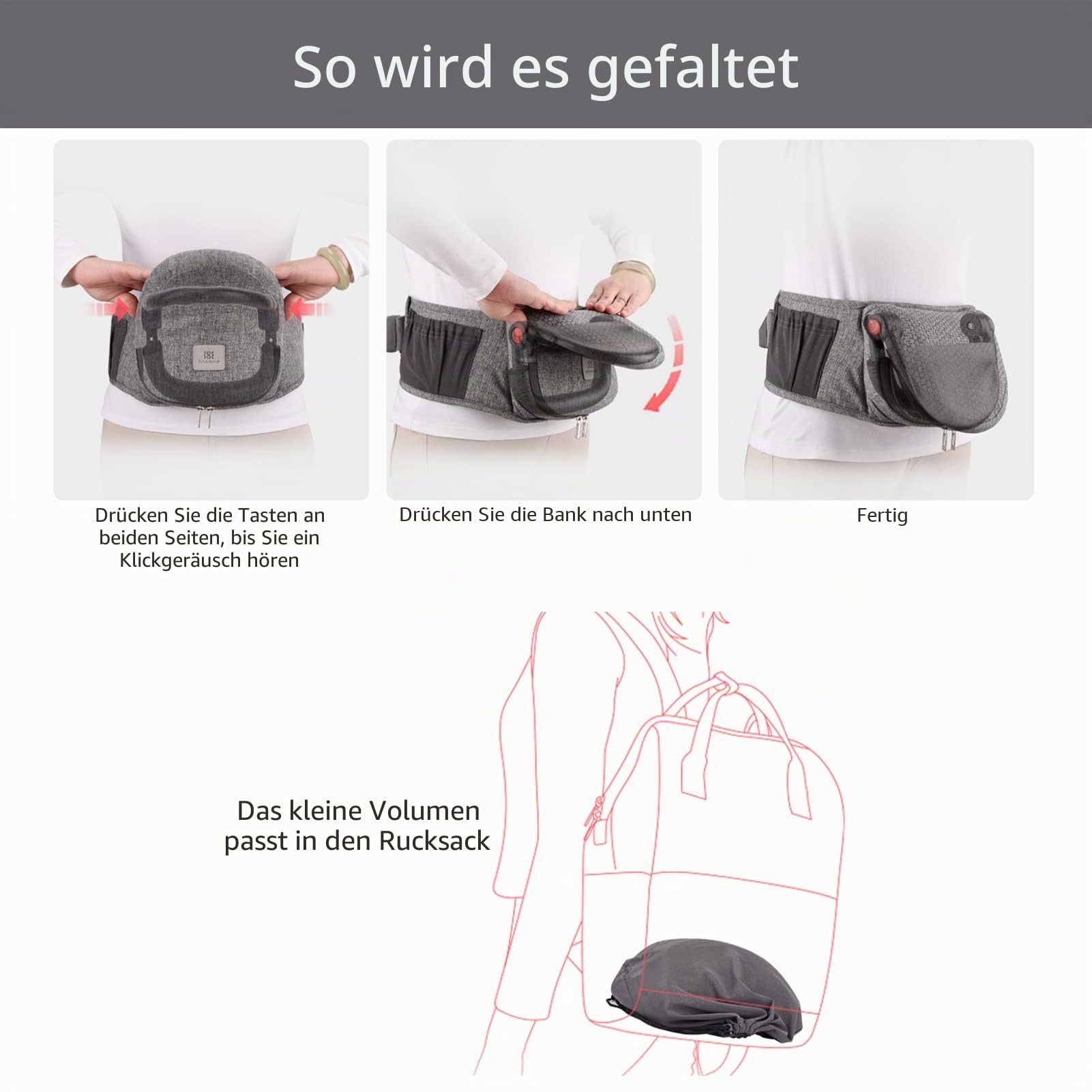 Bebamour Hipseat Babytrage 0-36 Monate, verstellbarer Taillenhocker, 3-in-1 Babytrage für Neugeborene bis Kleinkindersitz, New Light Grey