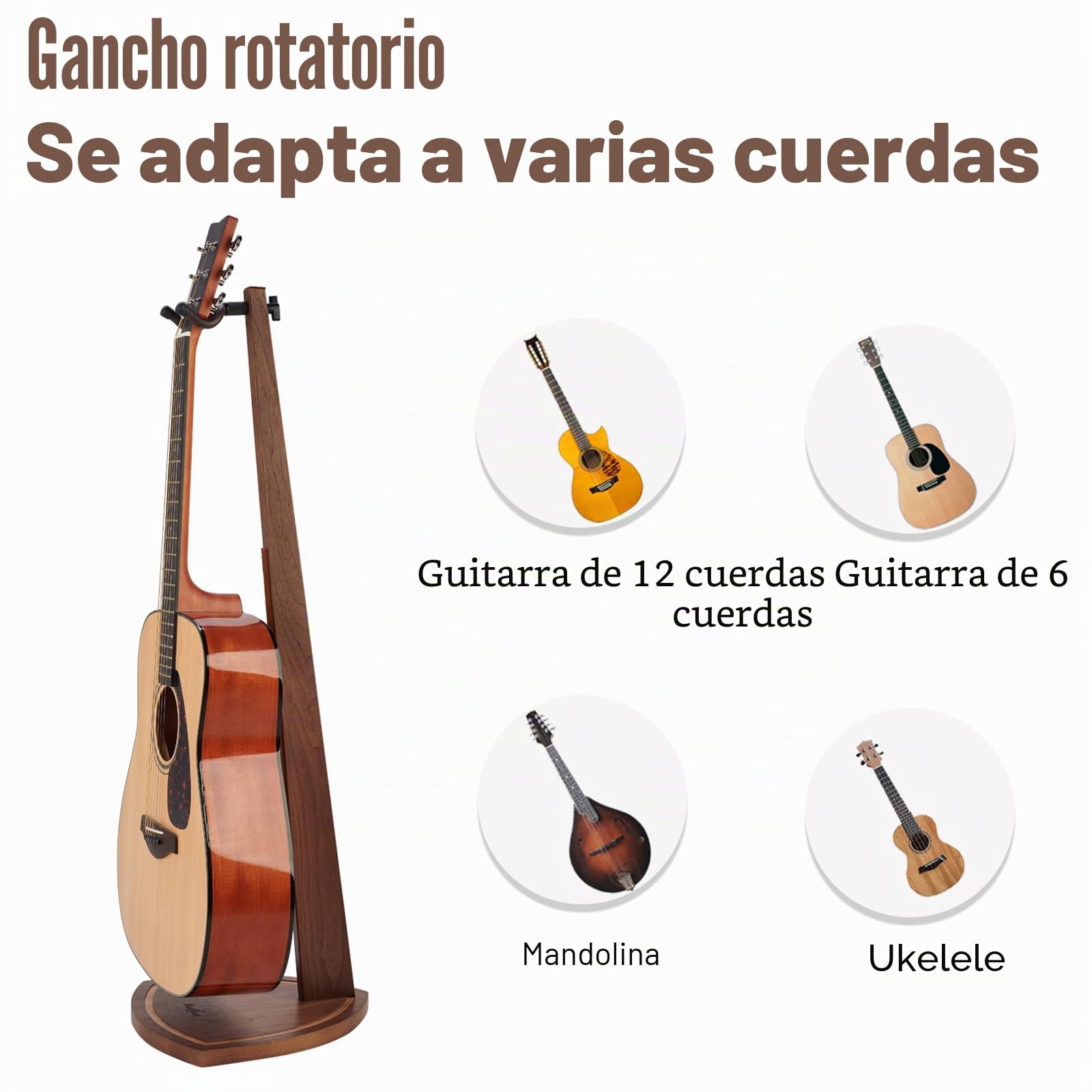 Soporte para Guitarra, Soporte Guitarra Suelo para Guitarra Acústica, Eléctrica, Bajo y Banjo, Elegante Expositor Colgante de Nogal Negro para el Hogar y la Decoración