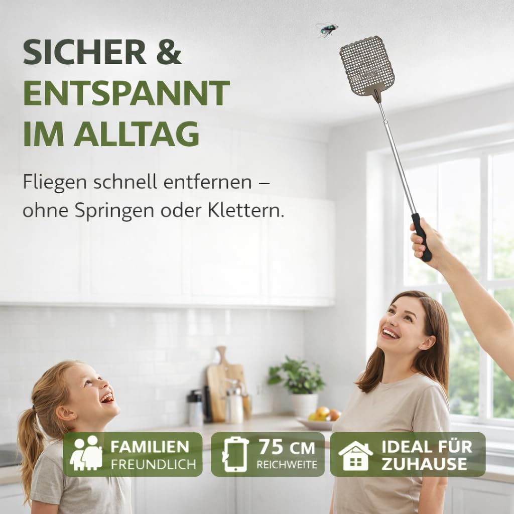 2 scacciamosche XXL 75 cm estensibili – Scacciamosche con telescopio per mosche e insetti – acchiappamosche e insetti come protezione per mosche