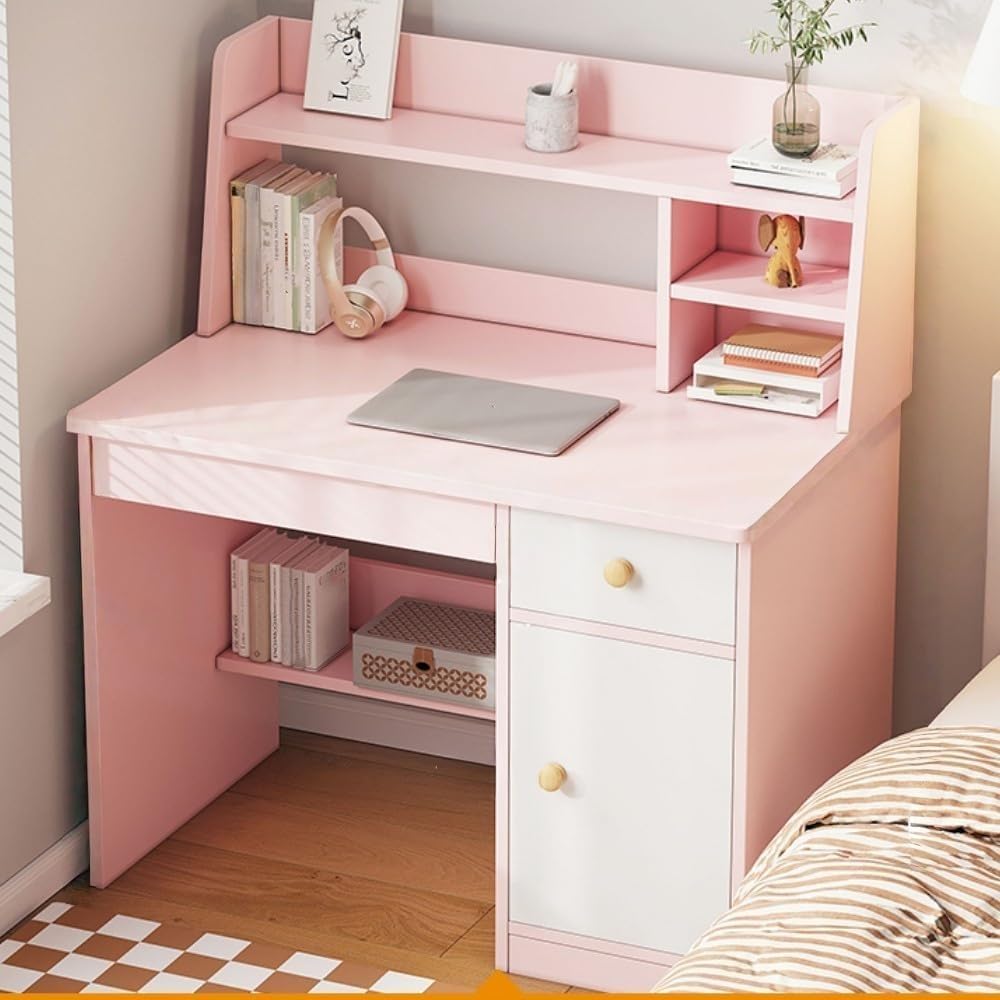 Learning Desk, Elementary Student Study Desk, Width 31.5 inches 80 cm, Storage Included, Wooden, For Home Use, Stylish Desk, Can Also Be Used As A Computer Desk Pink