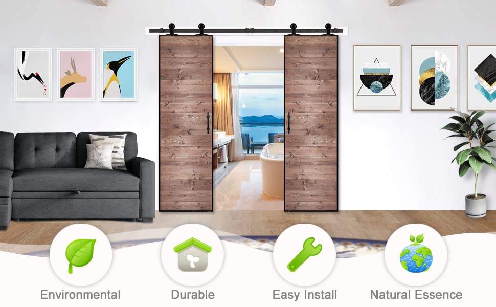 S&Z tophand® 20 in. x 84 Brown Barn Door with 5FT Sliding Hardware Kit, 20 - 42in Stainless Steel Frame Modern Style Door/Sliding Door/Simple Assembly is Required