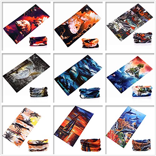 KINGREE 9PCS Magic Scarf Elastic Seamless Bandana UV Resistence Sport Headwear (Deep Sea)