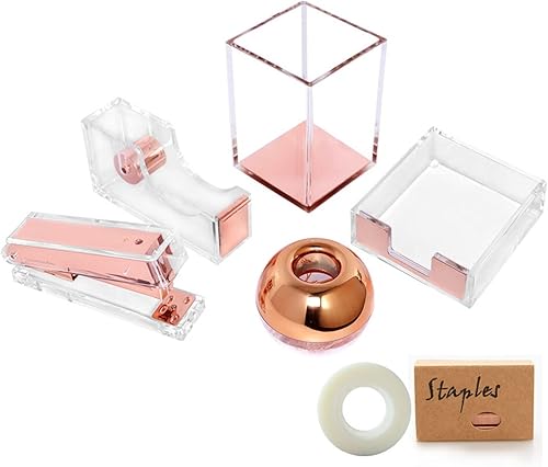 Leonnn Juego de artículos de papelería de almacenamiento de encuadernación de escritorio, material acrílico transparente, multifuncional, 5 en 1,