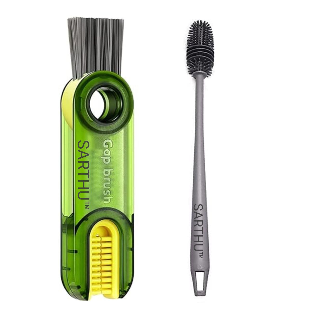 Sarthu Bottle Cleaning Brush Silicone Long Handle, Cup Lid Cleaner Brush.Multifunctional Brushes for Water Bottles, Straws, Windows, Grooves, Keyboards Efficient Cleaning Tools (Multicolor Pack of 2)