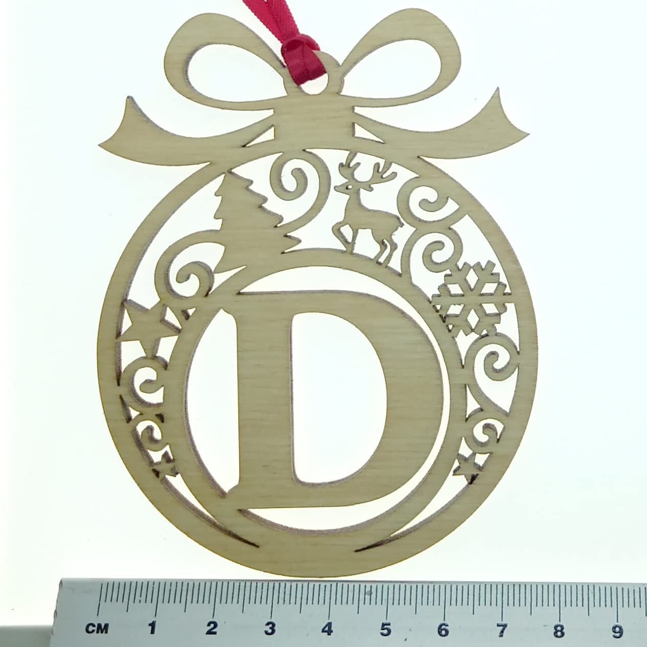 Personalised Christmas tree bauble decoration pendant ornament: Letter D, Natural Wood, Small - Image 3